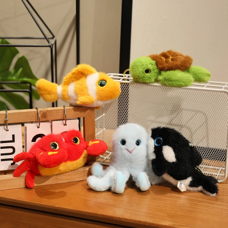 New 14cm Marine Animal Series Plush Pendant Mini Keychain Shark,Crab, Whale,Sea Turtle,Octopus,Clownfish Doll Kid Best Gift