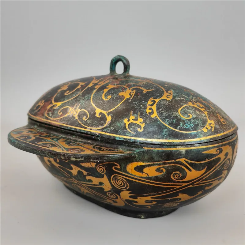 And Silver Ornament Inlaid Gold Western Han Dynasty Cloud Pattern Double Ear Cup Bronze Antique Orname