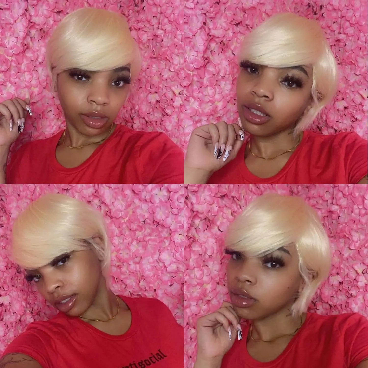 ピクシーカットウィッグ人毛ナチュラルストレート機械製ウィッグ前髪付き