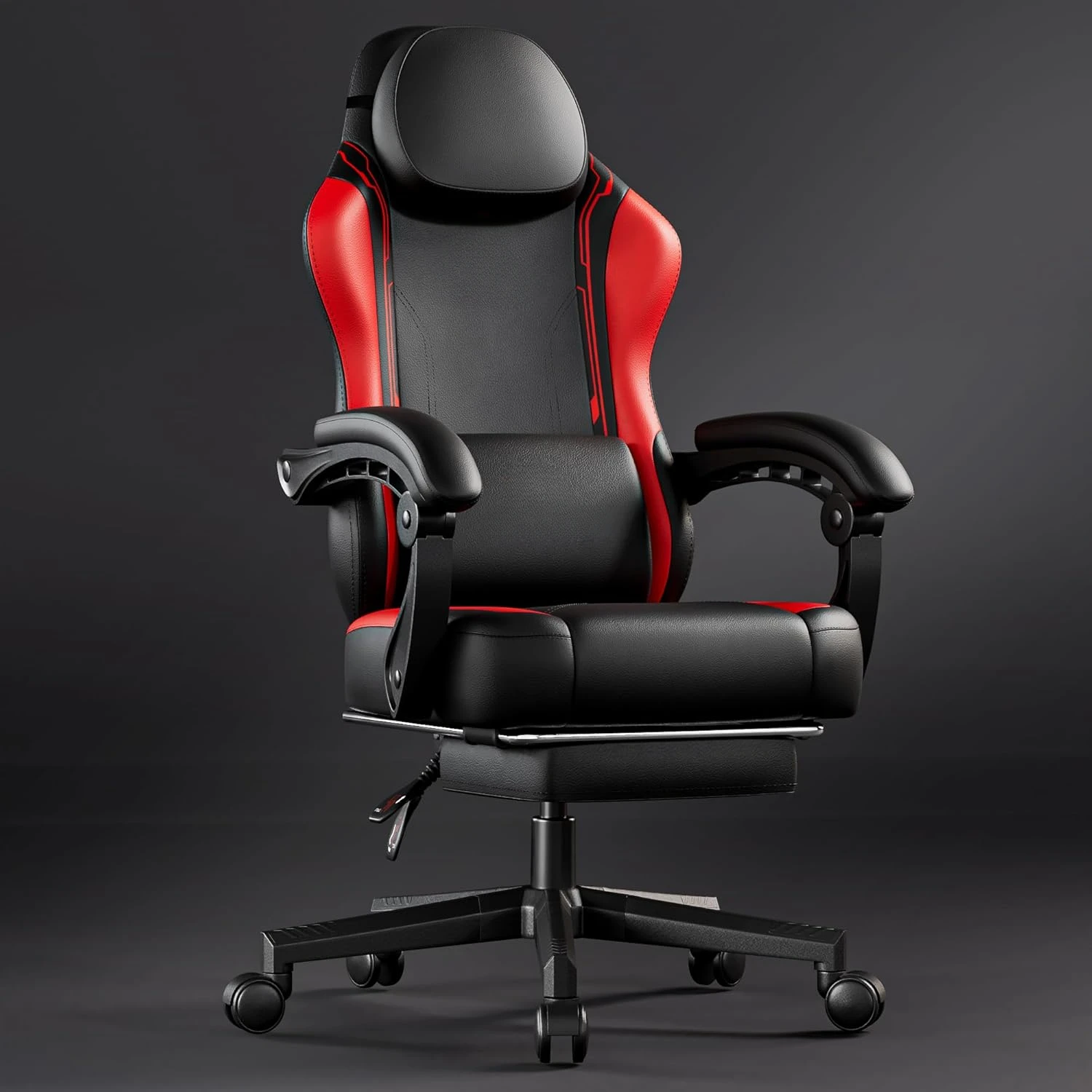 

Computer chair with pocket spring pad, ergonomic gaming chair, equipped with massage lumbar support and adult footstool, red