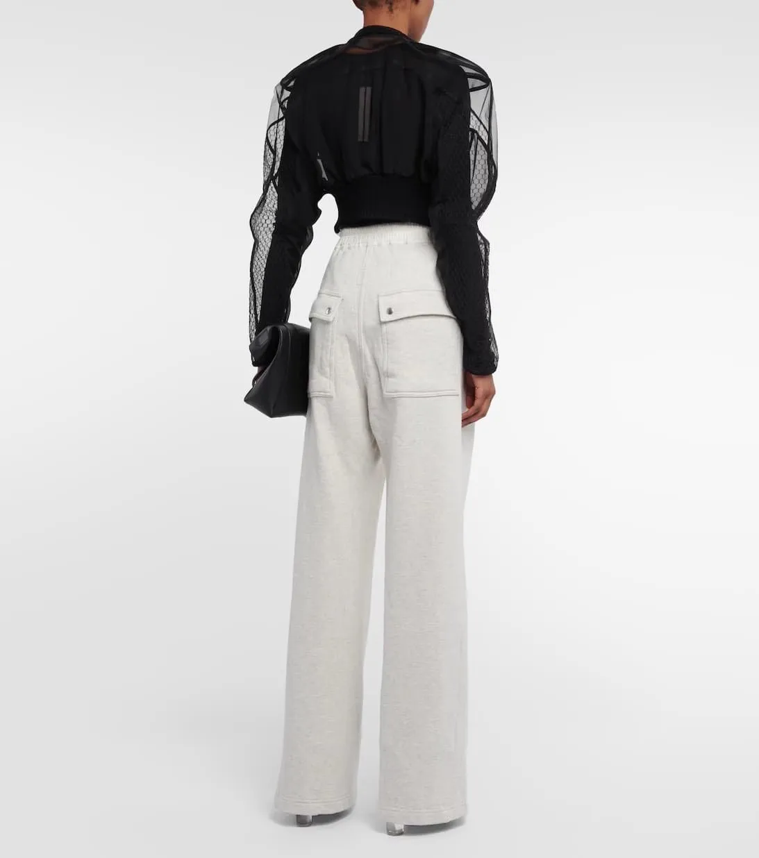 Dark Girl RO High Street Women's Drawstring Loose Wide Leg Floor Dragging Sports Pants Grey Zipper Door Placket Casual Pants