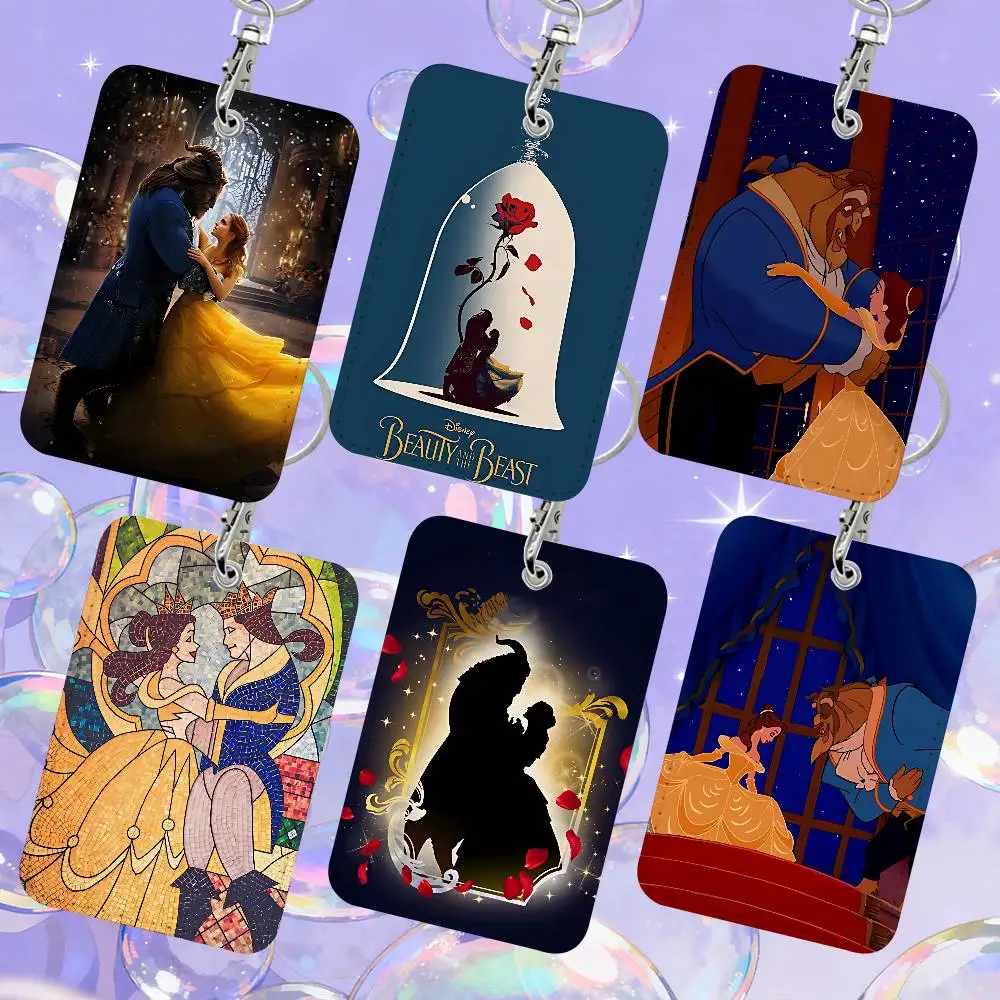 

Beauty-And The Beast-Card Holder Leather Card Storage Box Key Chain Access Tag Holder ID Card Holder Key Chain