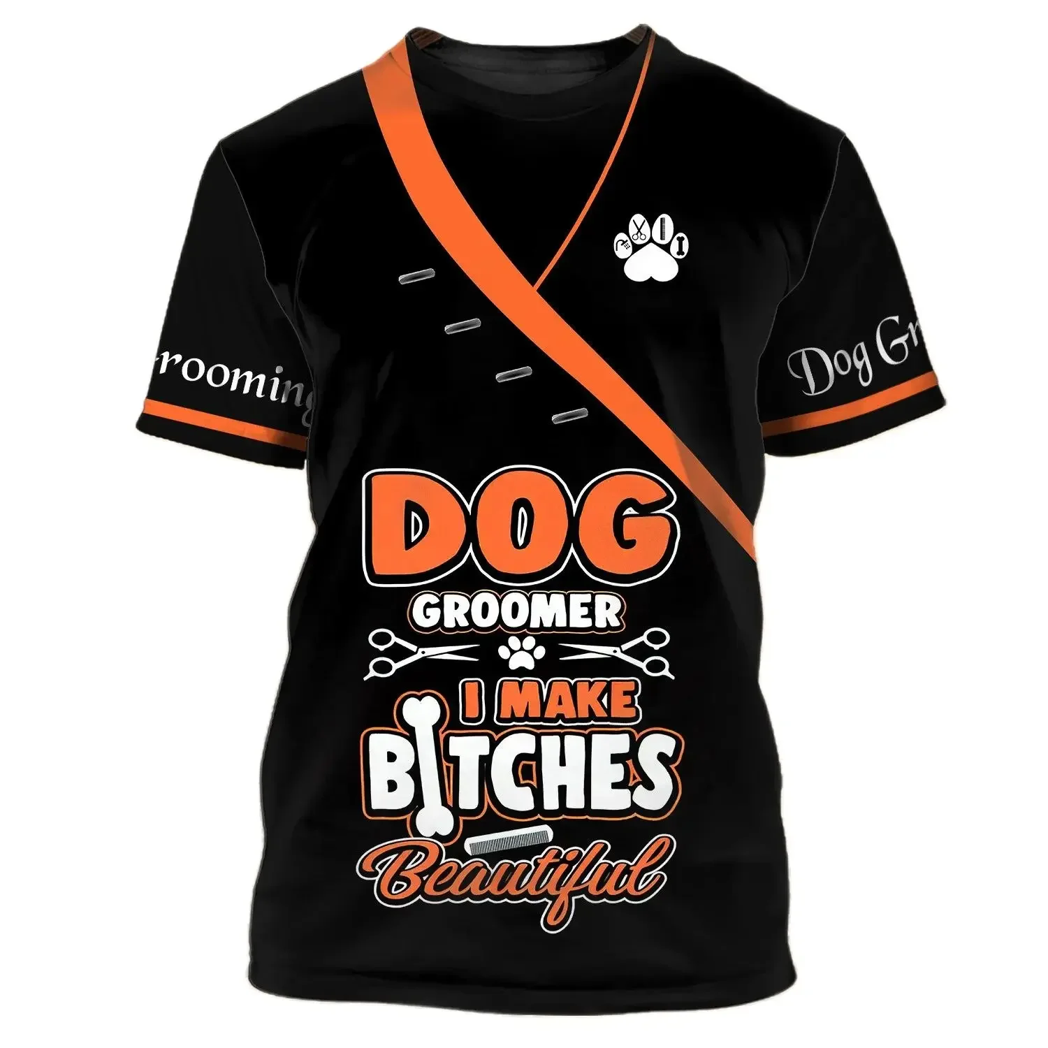 Women\'s T-Shirts Funny 3D Dog Printed Tees Trendy Pets Haircut Uniform Street Trend O-neck Short Sleeve Tops Loose Casual Shirts