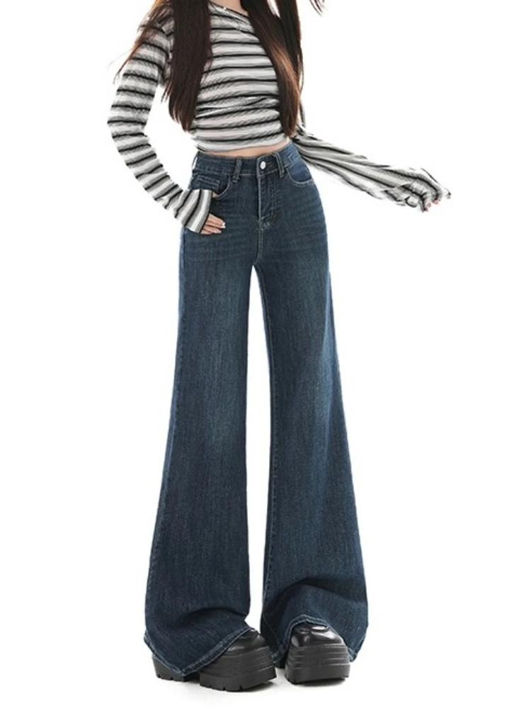 American Loose Slightly Flared Women's Jeans Women Spring Autumn High Waist Dragging Trousers Vintage Y2K Korean Denim Pants