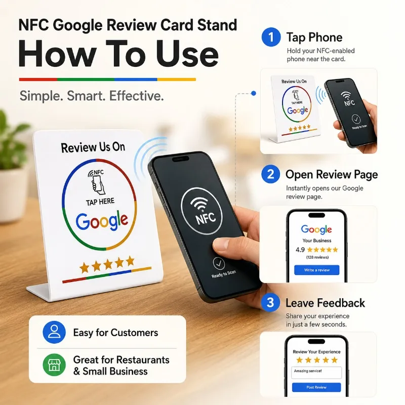 1/5PCS Google Review NFC Card Stand NTAG215 One Tap Feedback Display Black White Table Sign for Shop Cafe Restaurant
