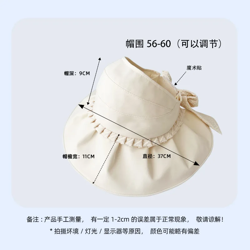100% Cotton Women Wide Brim Empty Top Sun Hat Foldable Uv Protection Ponytail Bucket Hat With Bow Summer Outdoor Beach Travel