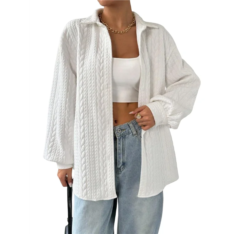 

ASDS-Женские рубашки большого размера на пуговицах с текстурированным воротником и длинными рукавами, повседневные осенние блузки, топы