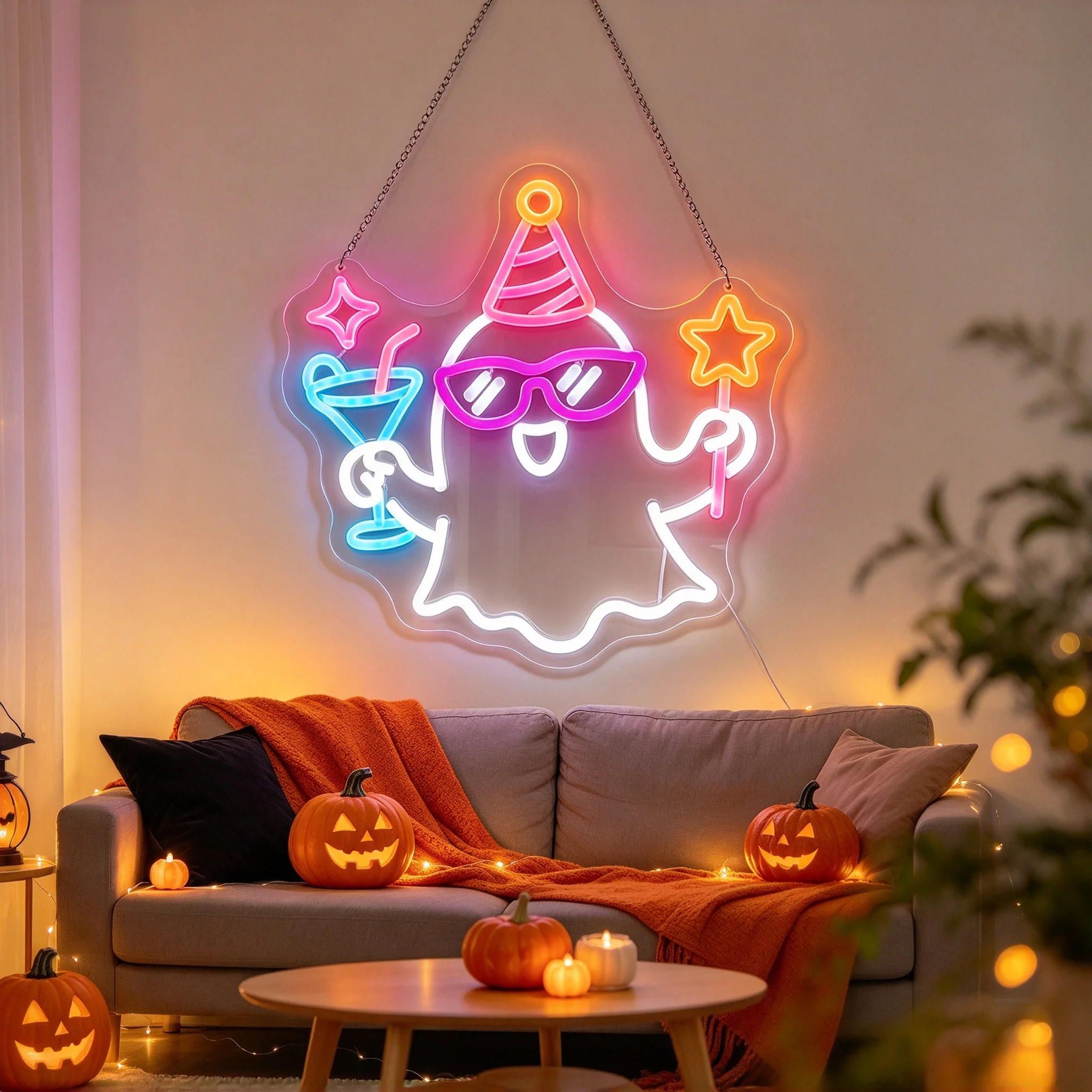 1Halloween funny ghost wall decoration light LED acrylic luminous light board dimming switch button Halloween decoration