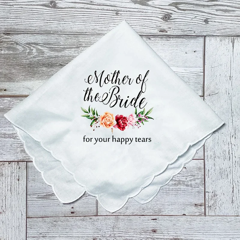 

Mother of the Bride Groom happy tears Handkerchief wedding day engagement Bridal shower bachelorette party Keepsake gift present