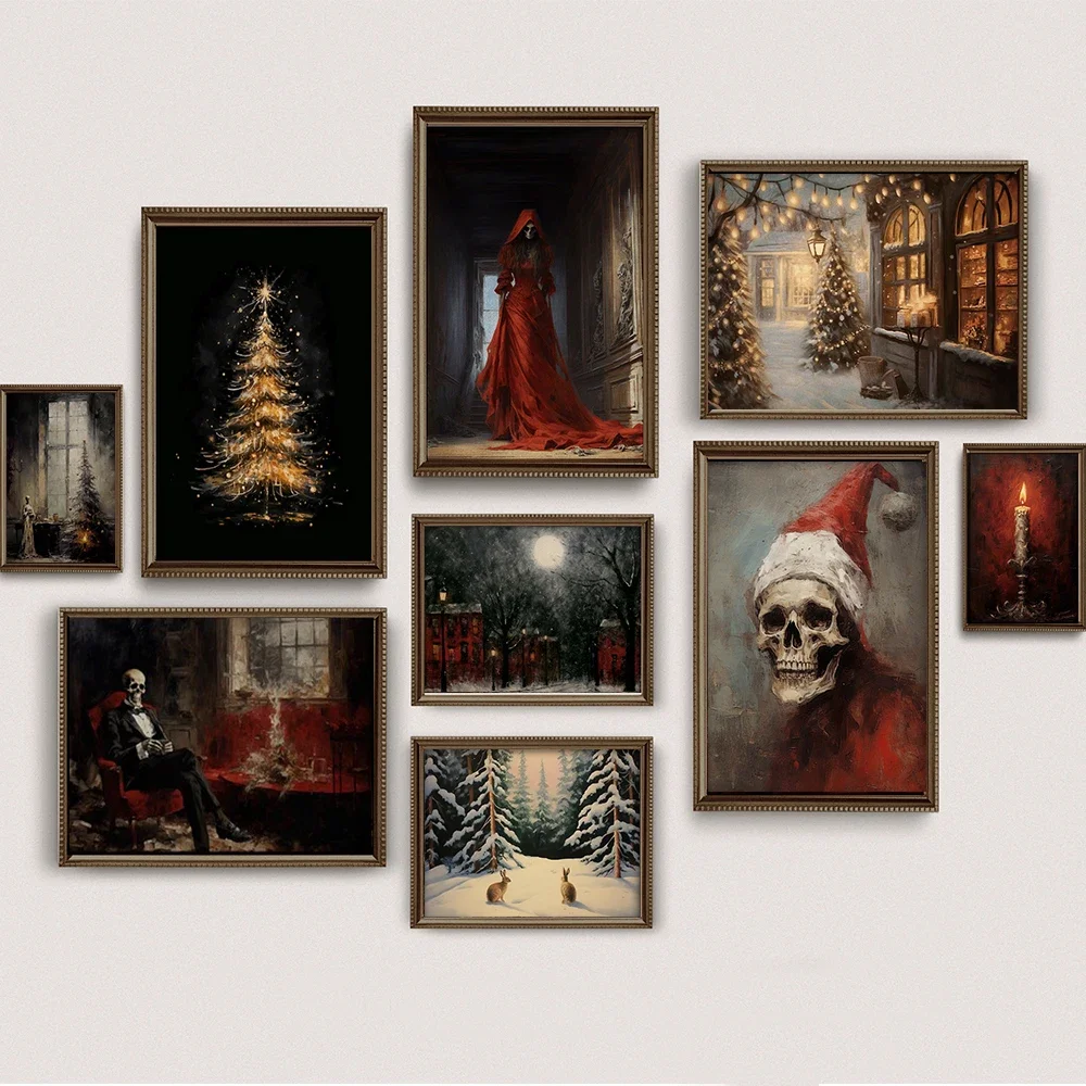 Gothic Horror Christmas Canvas Print Dark Aesthetic Art Posters Painting Winter Christmas Night Landscape Living Room Home De
