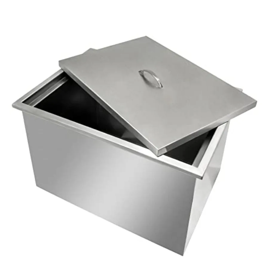 Drop-in Ice Chest Built in Ice Bin with Removable Cover SUS 304 Stainless Steel Ice Cooler Including Drain-Pipe and Drain Plug