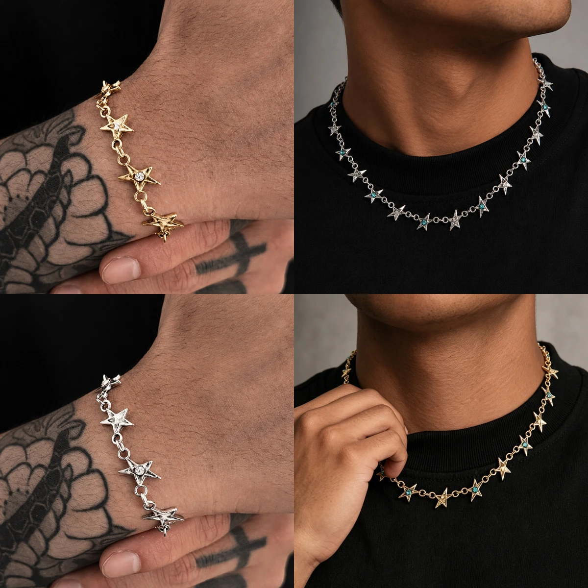 Personalized diamond studded pentagram necklace, high-end cross-border minimalist star collarbone chain accessory