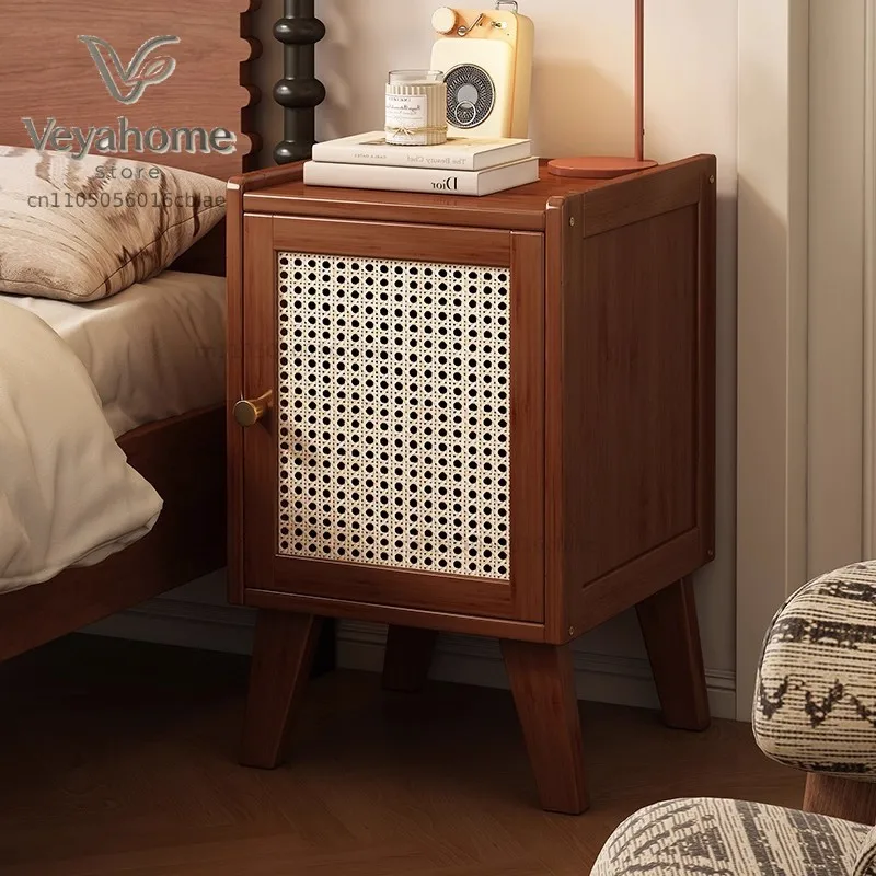 New medieval bedside table Bedroom household simple mini small moisture-proof bedside storage cabinet Solid wood locker