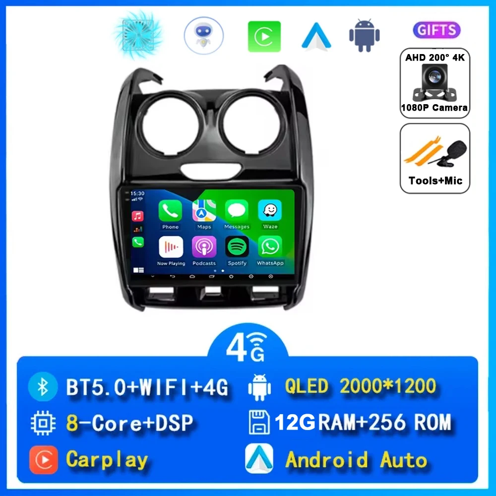 Android 15 Carplay Autoradio Voor Renault Duster 2014 2015 2016 2017-2020 Navigatie GPS Multimedia Speler Stereo WiFi + 4G DSP BT - afbeelding 1