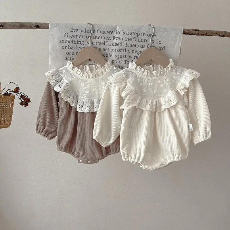 

Newborn Baby Girl Vintage Romper Lace Ruffle Infant Toddler Longsleeve Jumpsuit Onepiece Outfit Autumn Spring Baby Clothes 3-18M