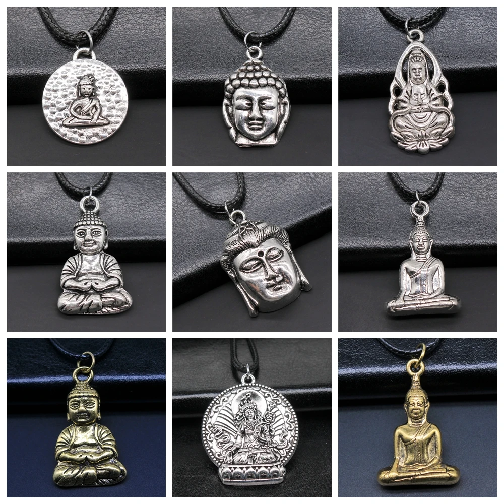 17 Styles Buddha Statue Pendant Necklace Black Leather Cord Chain Necklace Factory Price Handmade Jewelry Dropshipping