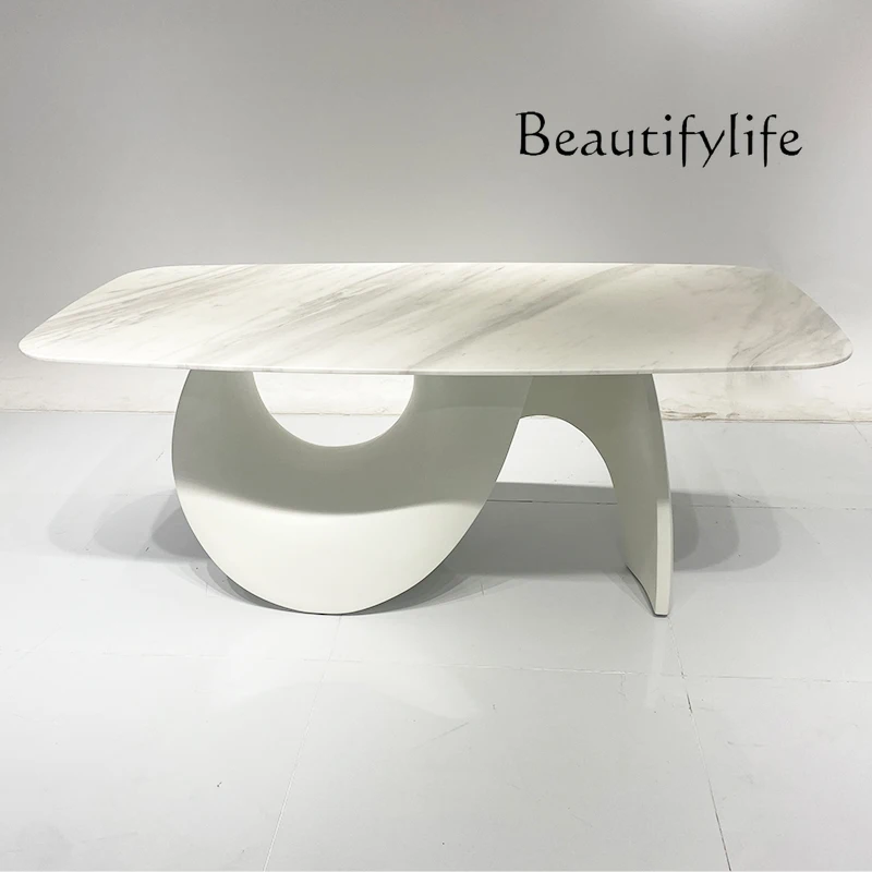 Light Luxury High-End Natural Marble Dining-Table Dining Chair Designer Irregular Rectangular Dining Table