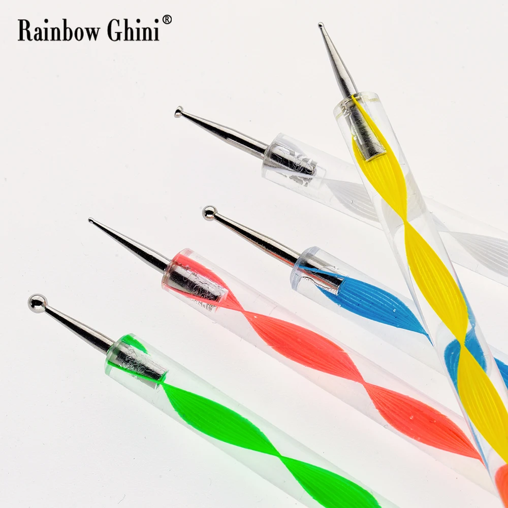 5 조각 전문 양방향 점묘 브러시 플라스틱 꽃 패턴 디자인 그림 네일 아트 도트 펜 매니큐어 도구