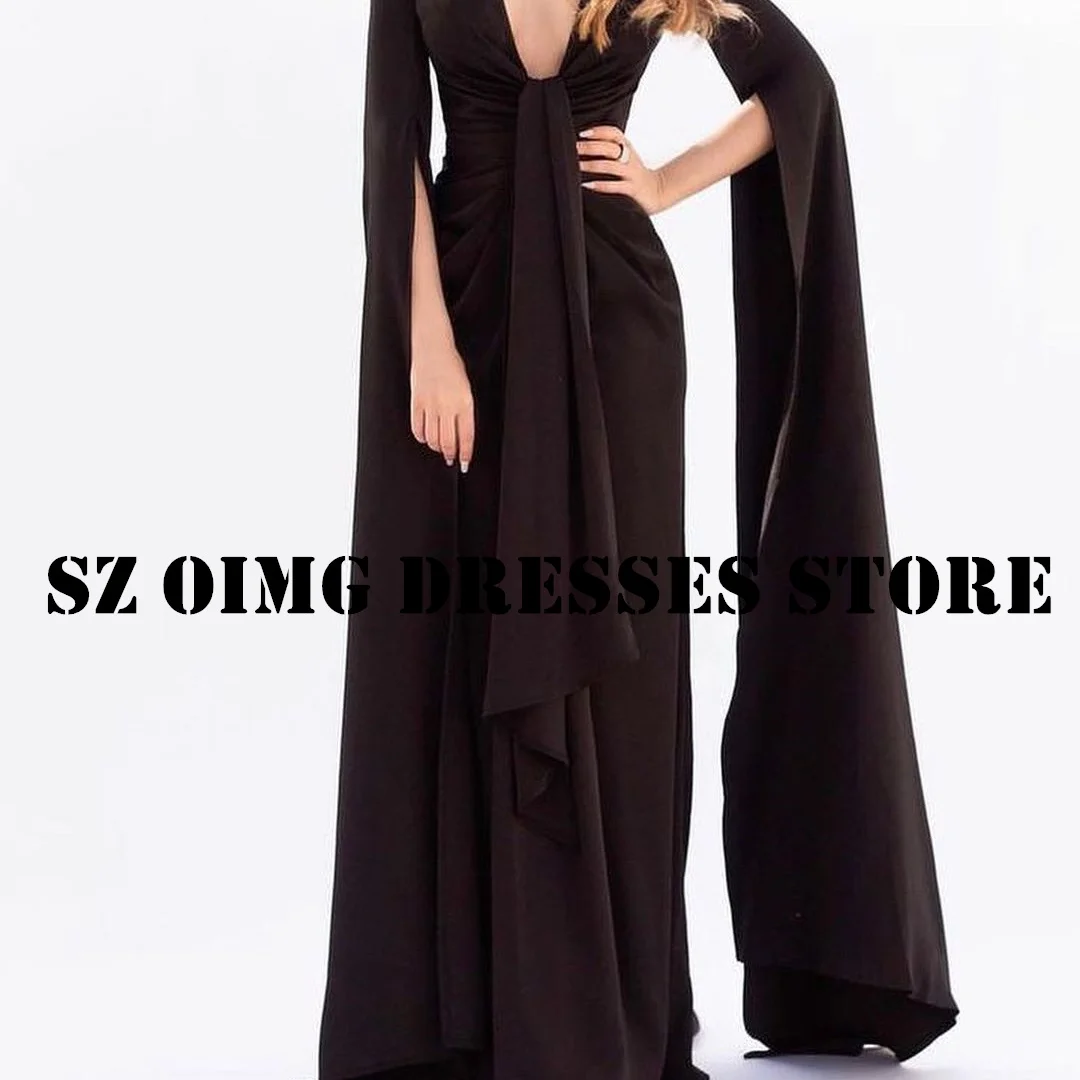 OIMG-Robe de Rhà col en V profond pour femmes noires, robe de soirée, robe de soirée formelle, cape arabe, manches longues, longueur au sol, nouveau design