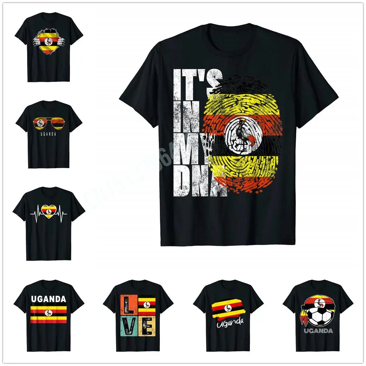 More Design It's In My DNA Uganda Gift Ugandan Flag T-Shirt For Men Women T Shirt Tops Cotton Tees