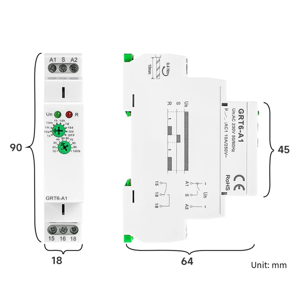 GRT6-A1 Single Function Time-Relay 1SPDT Adjustable Power On Timer Delay Relay Wide Adjustable Timing Range (0.1s – 10 Days)