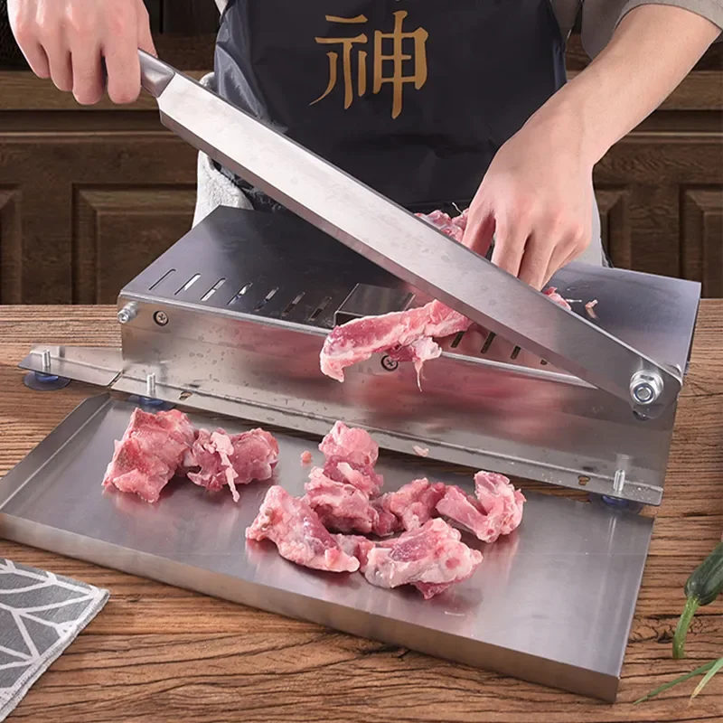 New Commercial Frozen Meat Slicer Manual Stainless Steel Food Cutter Slicing Machine Bone Meat Cutter Chicken Fish Cutting