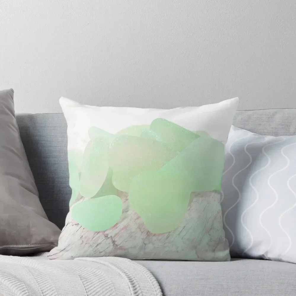 

Beach Glass Pale Mint Green Sea Glass Sea Foam Colors and Hint of Pale Pink - Photo 5 of 8 Throw Pillow