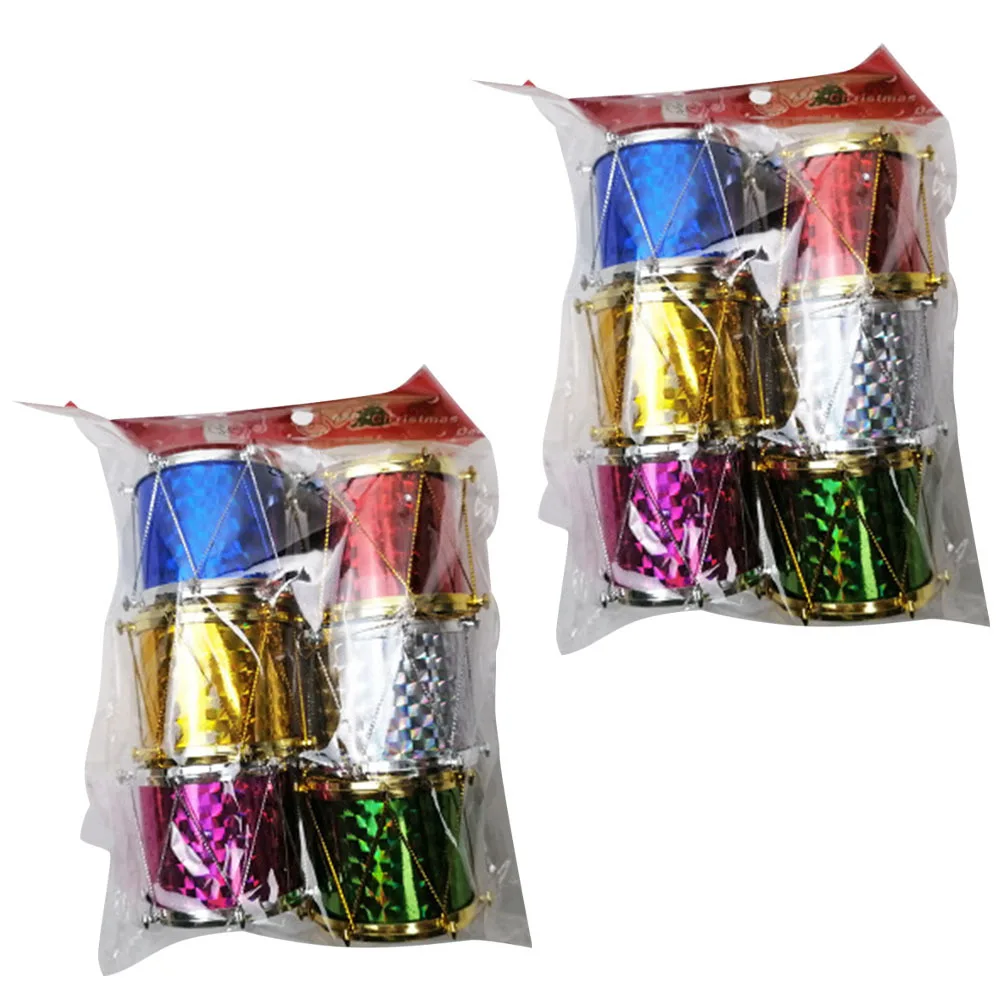 

12Pcs Colorful Glitter Christmas Mini Drums Xmas Tree Hanging Decorations Paper Craft DIY Party Supplies