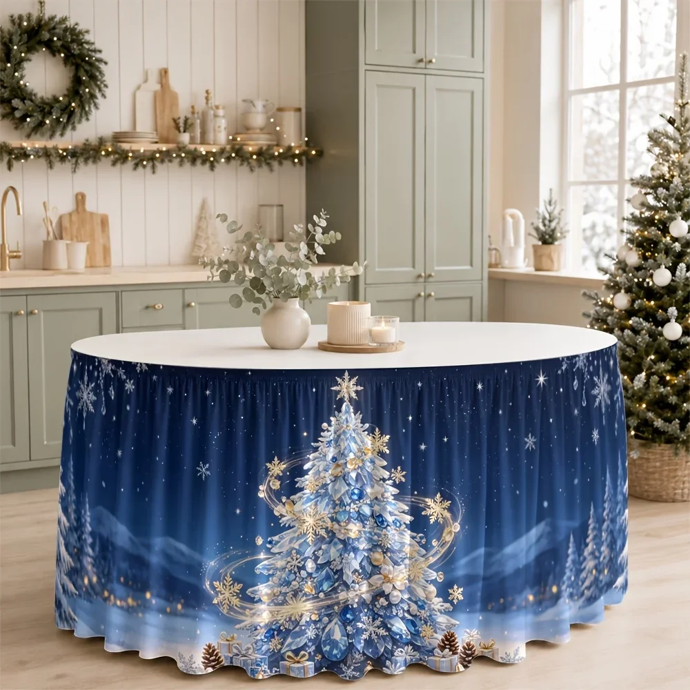 One-piece table skirt - Christmas tree snowy forest winter wonderland - festive elegance - dreamy and warmxzj