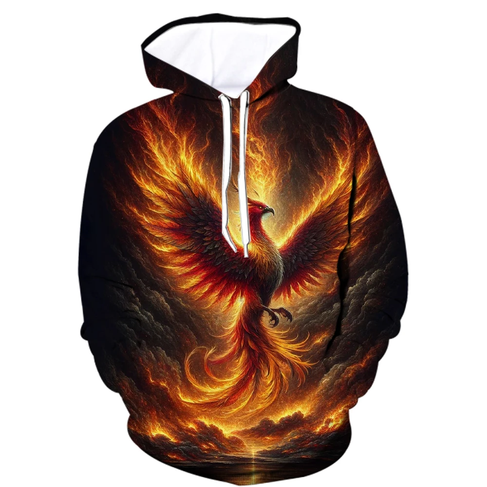 

Men's 3D Print Phoenix Graphic Hoodies Autumn Outdoor Fashion Cool Long Sleeve Tops Vintage Classic Bird Pattern Hooded Clothing