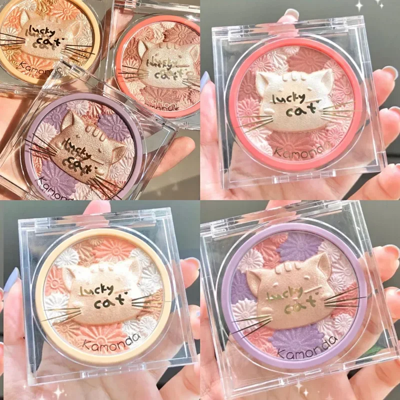 Free Shipping Gradient Blush Makeup Huayang Highlight Blush Cute Cat Blush Glitter Brightening Nude