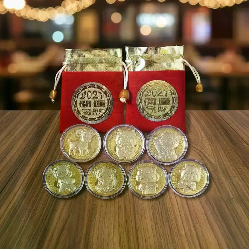 Year Of The Goat Commemorative Medal 2027 Zodiac Sheep Imitation Gold Foil Souvenir Coin New Year Gift