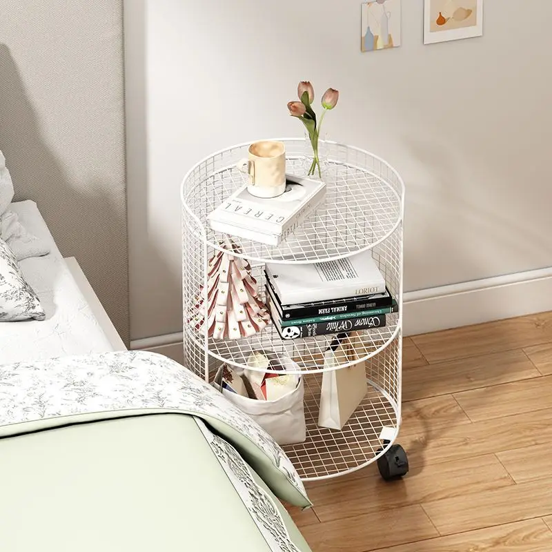 Iron bedside table simple round belt, rotor Nordic style storage edge several living room sofa multi -layer shelf