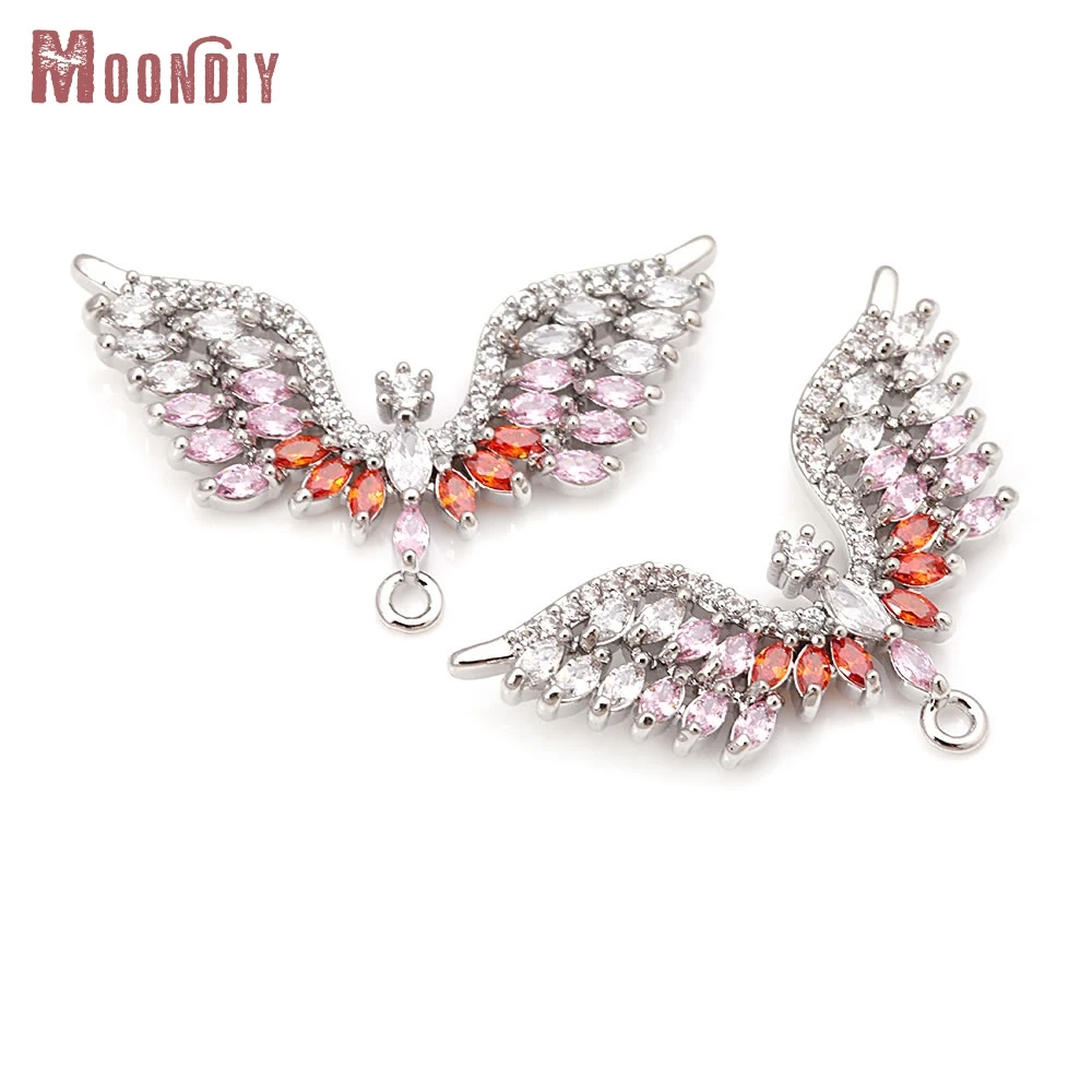 

2PCS Platinum Color Brass Zircon 3 Holes Angle Wing Connect Charms Pendants High Quality Diy Jewelry Making Necklace Accessories