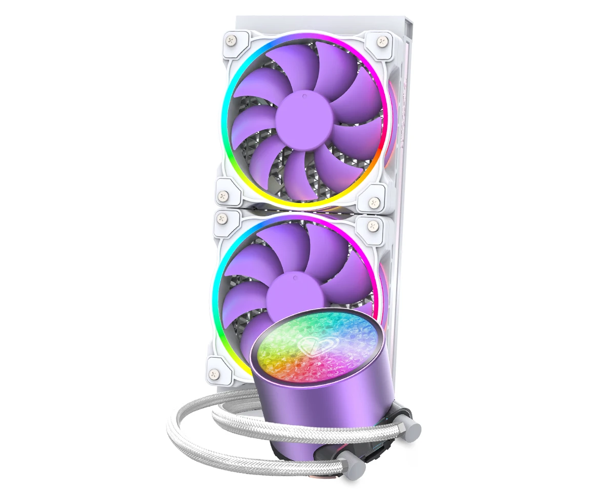 Imagem -05 - Aio Cpu Cooler Kit Sistema de Cor Roxo Rosa Resfriamento a Água 5v 3pin Argb Lga2066 2011 1366 Lga1150 1700 Amd Tr4 Amd Am4 240 mm