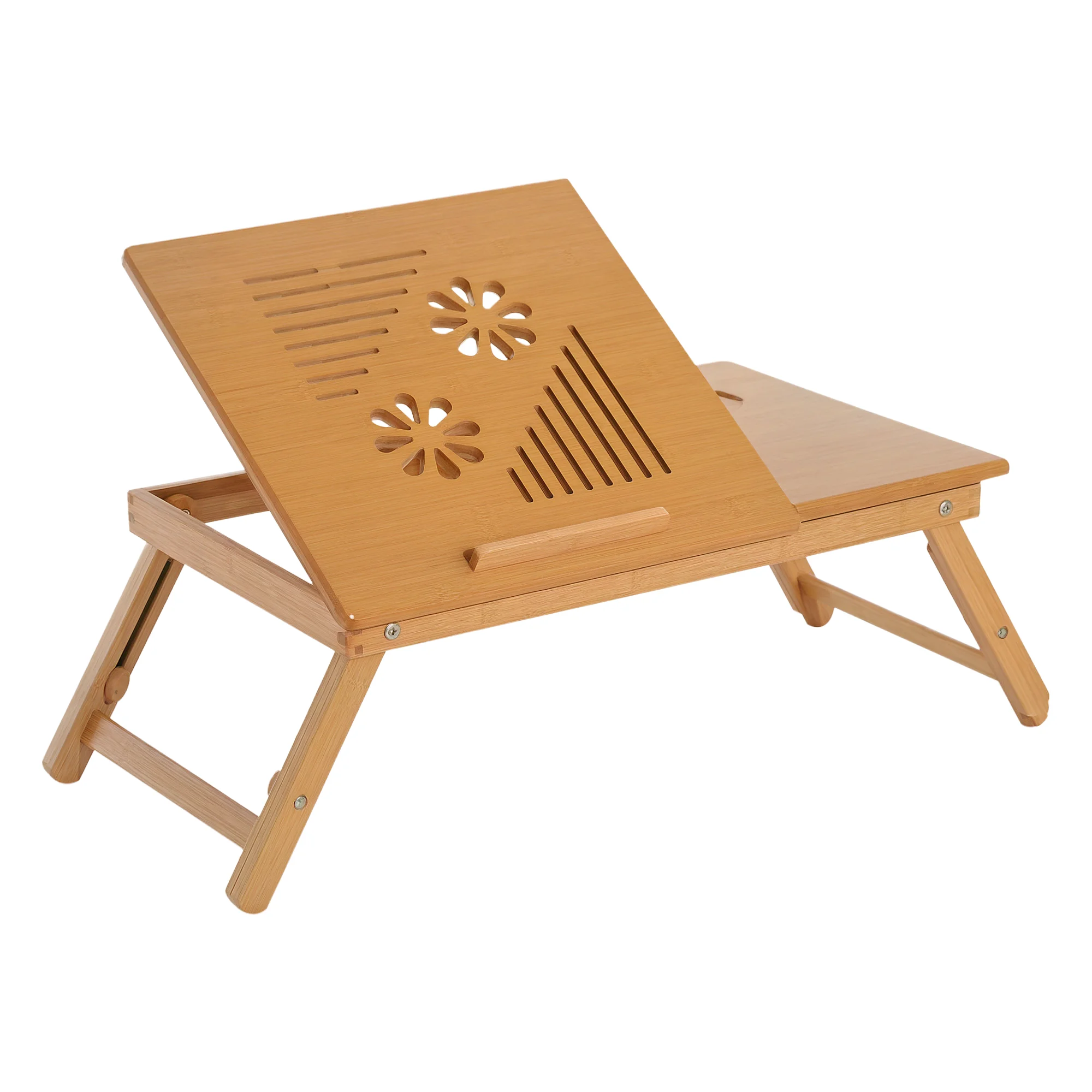 HOMCOM bedtafel, computerblad, bamboe dranktafel, opklapbaar en in hoogte verstelbaar met lade, 55x35x22 cm, naturel