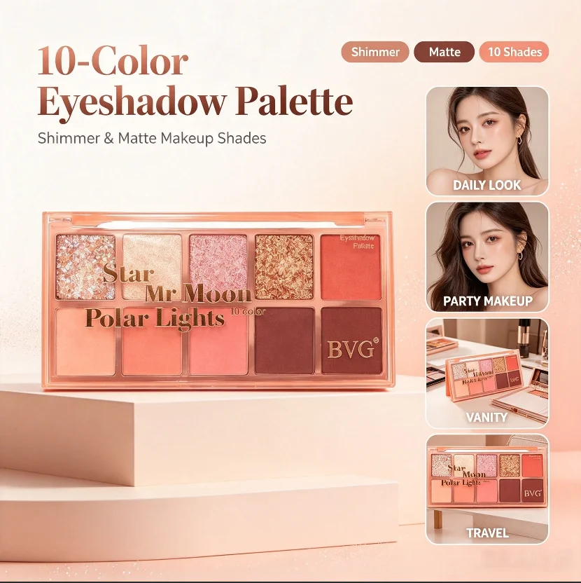 Bvg Star Moon Ten Color Eyeshadow Palette Earth Tone Pearl Matte Makeup Cosmetics Ins Popular Eye Shadow Disk