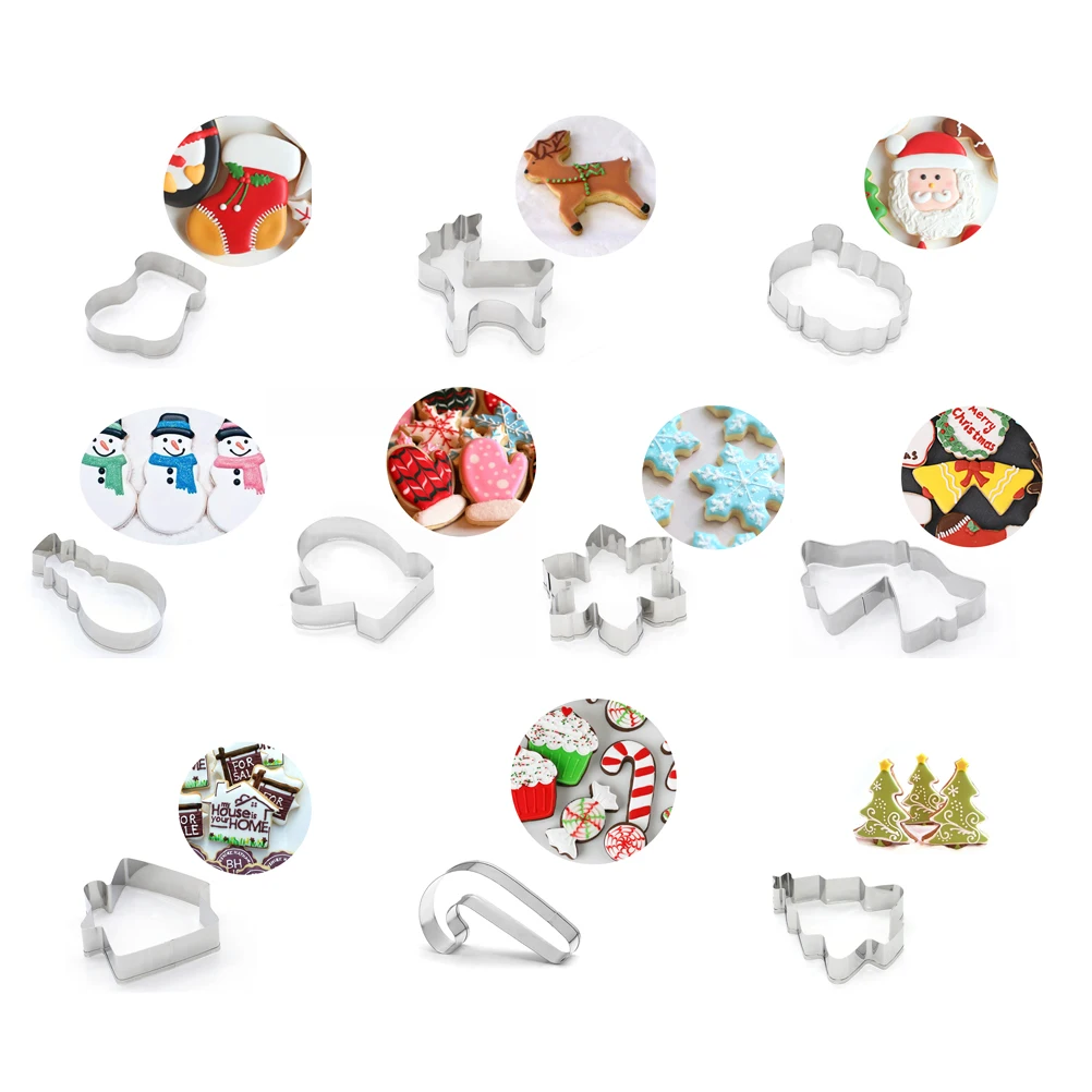 

14 Pcs Cookie Molds Set Stainless Steel Non Stick Christmas Shapes Biscuit Molds Cake Fondant Tools Bakery