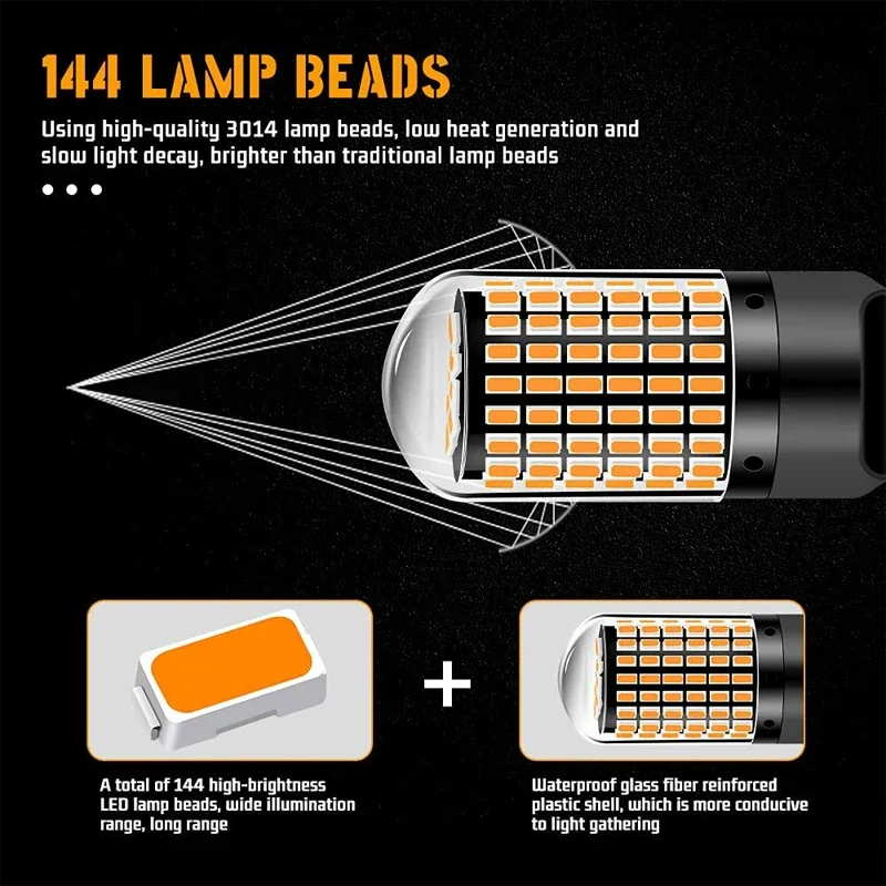 2 Stück 1156 BA15S LED CANBUS 3014 144 SMD 1157 BAY15D P21/5W 7440 T20 7443 Blinker Rückfahrlicht Bremslicht 12V Weiß – Detail 7