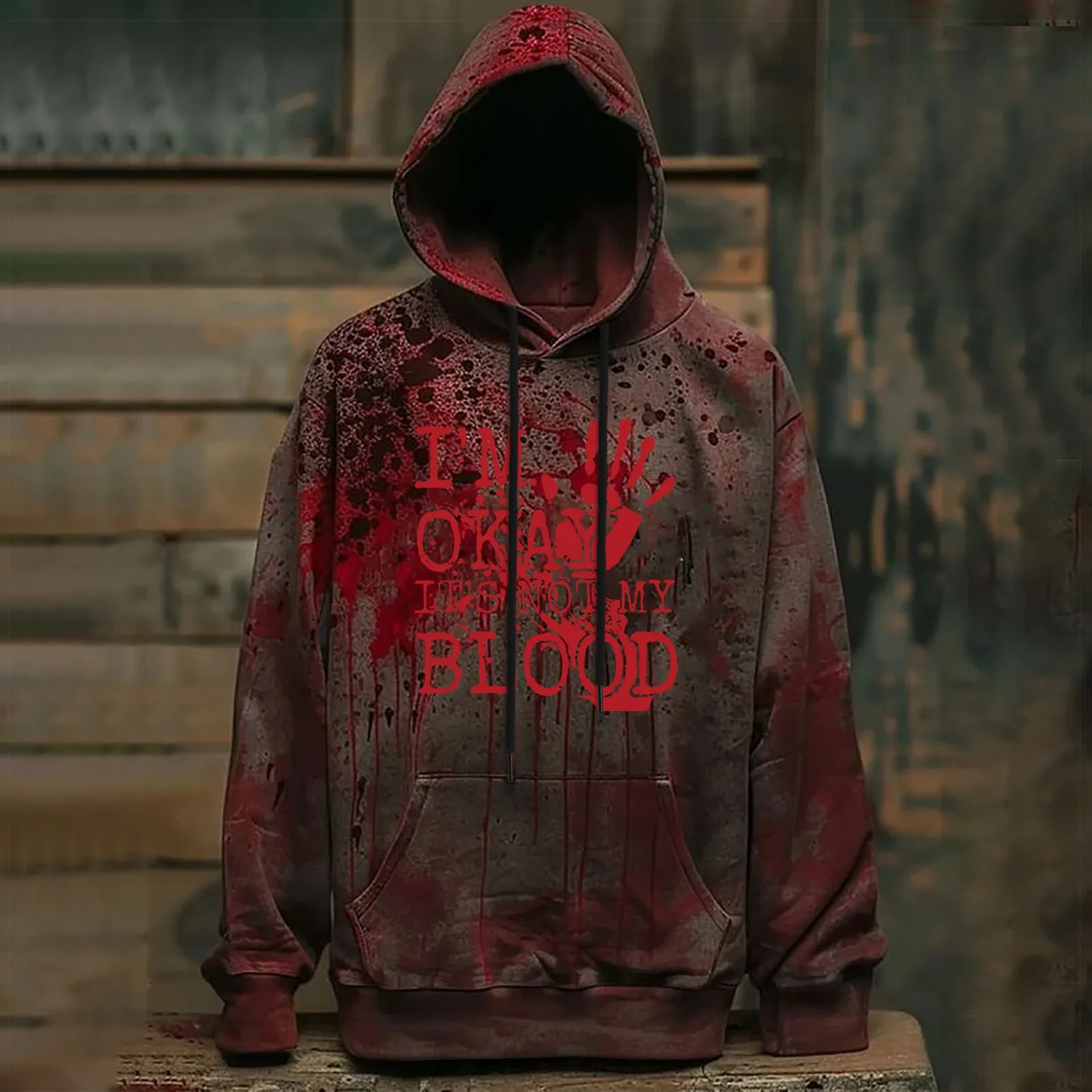 

3D Bloody I'm Fine Letter Printed Men's Hoodie Funny Halloween Element Sweatshirt Top Autumn Winter Leisure Fashion Men Clothing