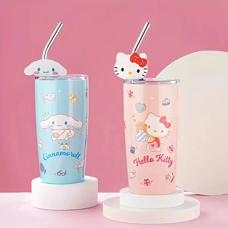 Sanrio Hello Kitty Thermos Cute Kuromi Stainless Steel Water Bottle kawaii with Straw Sippy Water Cup Insulated Mug