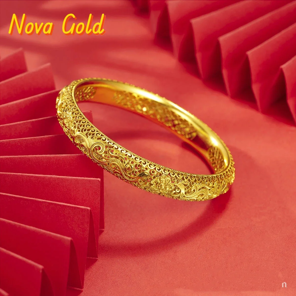 

Свадебный браслет NovaGlod Bride из настоящего золота 9999 пробы, 24K, с филигранной ажурной отделкой, женский, в стиле ретро, легкий люкс.