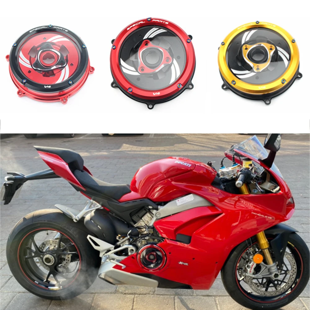 V4 Motorcycle Clutch Cover Modified Transparent Hood Engine Right Side Protection Guard For Ducati Panigale V4 V4s Speciale