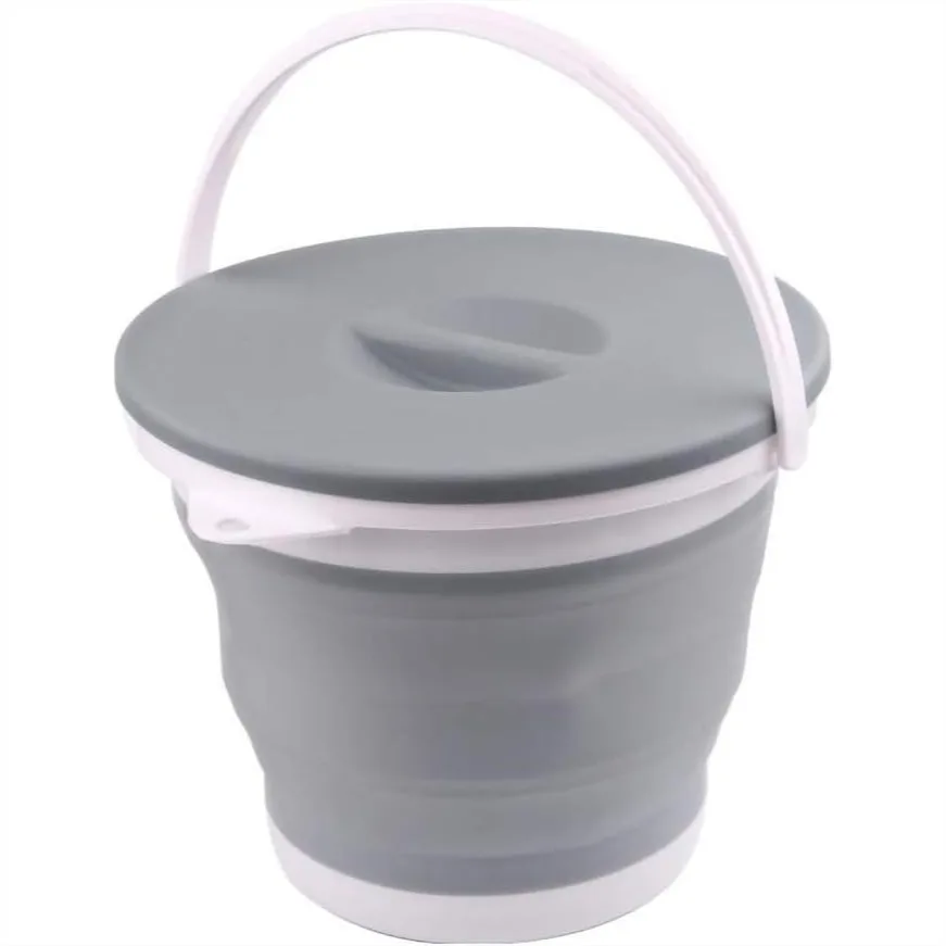 

Collapsible Water Bucket with Locking Lid, 5L Portable Foldable Tub for Camping, RV, and Home