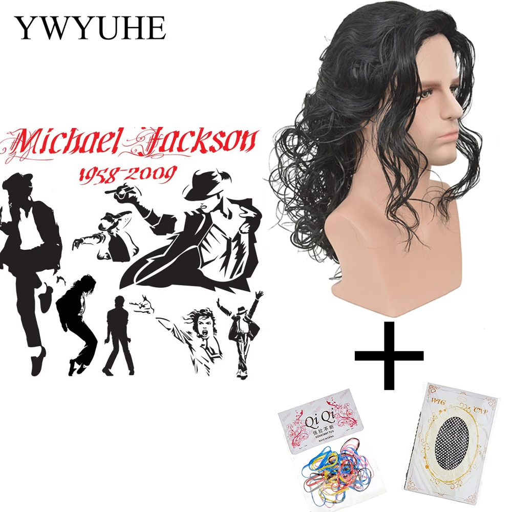 

YWYUHE AD3499 Майкл Джексон Косплей Черный парик Майкл Ролевые игры Средние длинные вьющиеся волосы Хэллоуин Cos парики