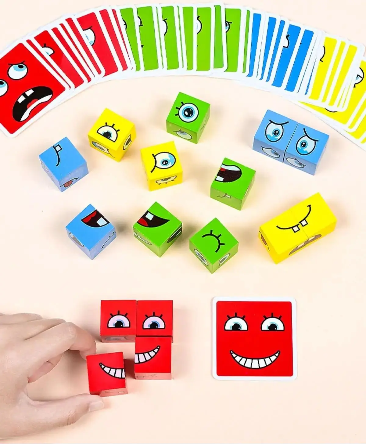 

Face Change Cube Table Card Game Montessori Expression Puzzle Building Blocks Toys Early Learning Educational Match Toy for Kids