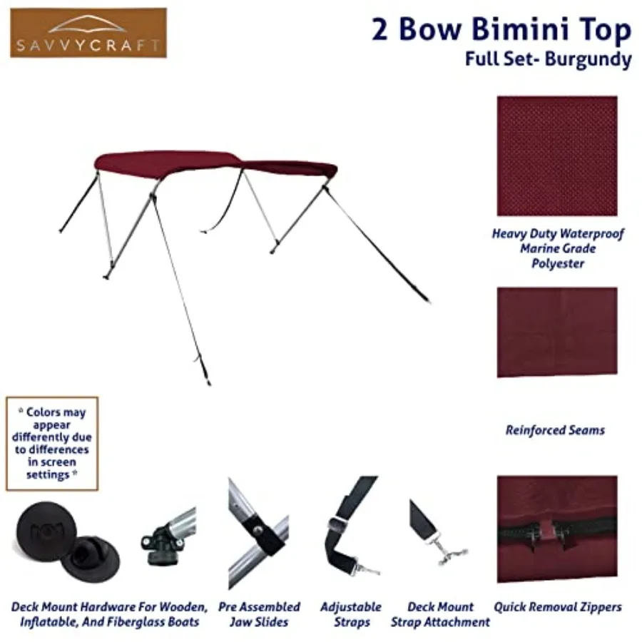 2 القوس بيميني الإطار العلوي للاستخدام البحري في الهواء الطلق 66 لتر × 42 ارتفاع × 6373 واط لون عنابي تصميم متين ومقاوم للطقس لـ S #2