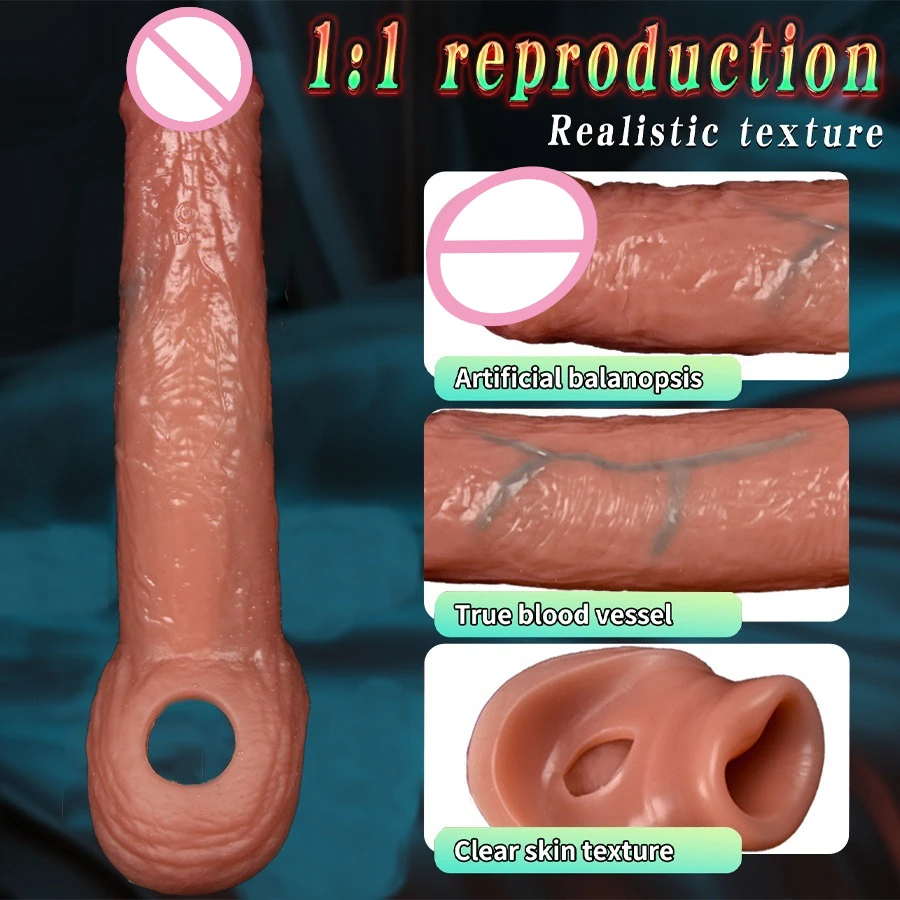 Penis Cock Sleeve Male Sex Toy Penis Enlarger Extender for Men Realistic Dildo Cock Ring to Lock the Sperm Male Penis Training