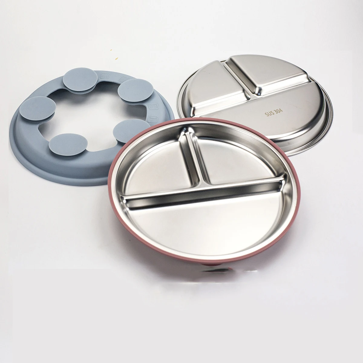 Non-Slip 304  Stainless Steel Kids Plate Silicone Sleeves with Suction Divided Baby Plates Anti Breakage Removable Toddler Bowls