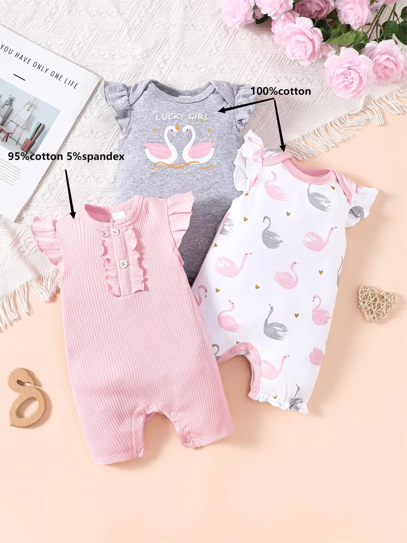 3PCS Boys and Girls Baby Summer and Autumn Short sleeved Climbing jumpsuit Cute Pattern Cotton Soft and Sweat-absorbing